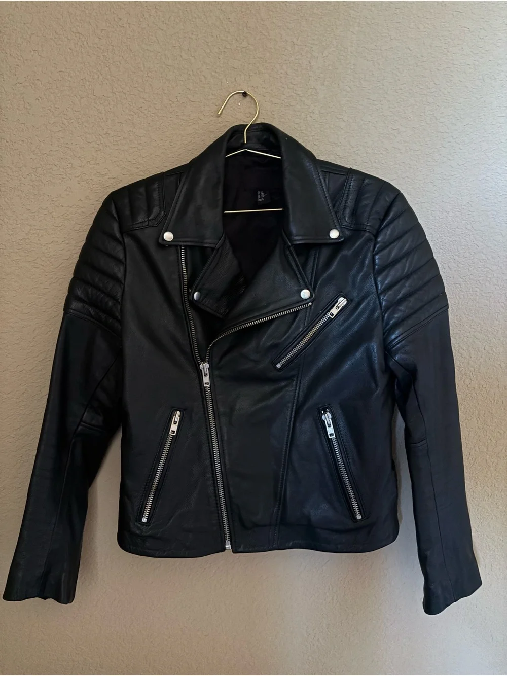 H&M Men’s Black Leather-Trim Jacket